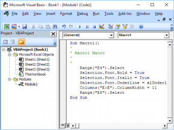 VBA editor screen